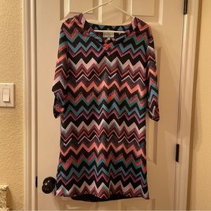 Multicolor Chevron Print 3/4 Sleeve Shift Dress